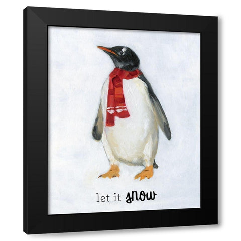 Let it Snow Penguin Black Modern Wood Framed Art Print by Swatland, Sally