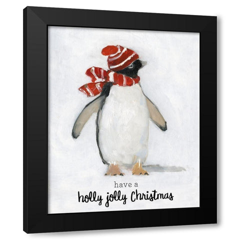 Holly Jolly Penguin Black Modern Wood Framed Art Print by Swatland, Sally