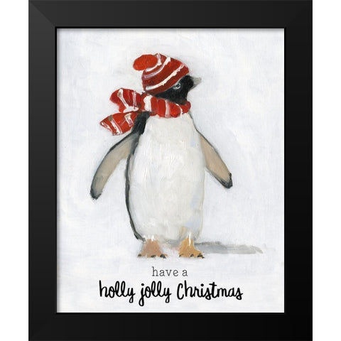 Holly Jolly Penguin Black Modern Wood Framed Art Print by Swatland, Sally