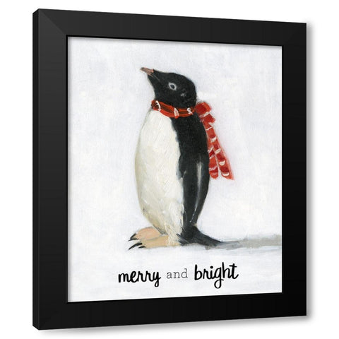 Merry and Bright Penguin Black Modern Wood Framed Art Print with Double Matting by Swatland, Sally