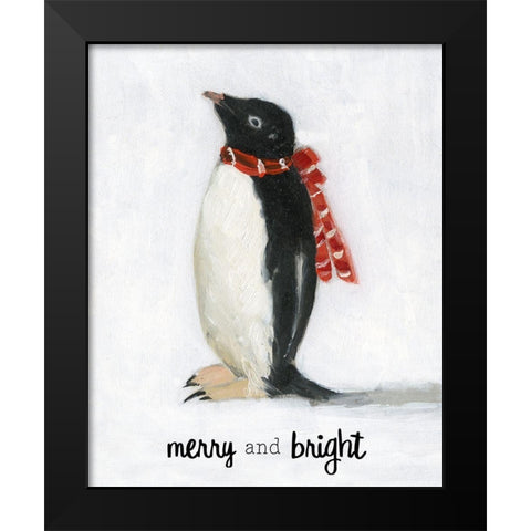 Merry and Bright Penguin Black Modern Wood Framed Art Print by Swatland, Sally