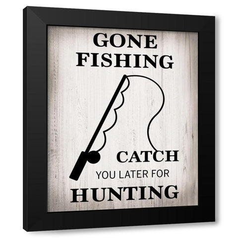 Gone Fishing Black Modern Wood Framed Art Print by Designs, CAD