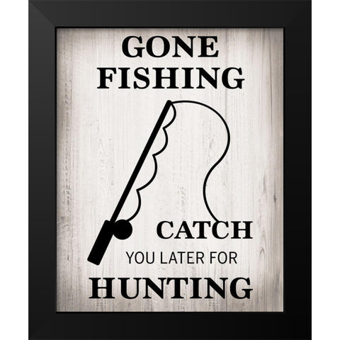 Gone Fishing Black Modern Wood Framed Art Print by Designs, CAD