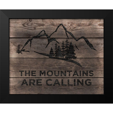 Mountains are Calling Black Modern Wood Framed Art Print by CAD Designs