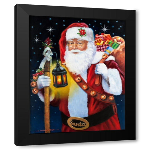 Santa With Lantern Black Modern Wood Framed Art Print by Orme, E. Anthony