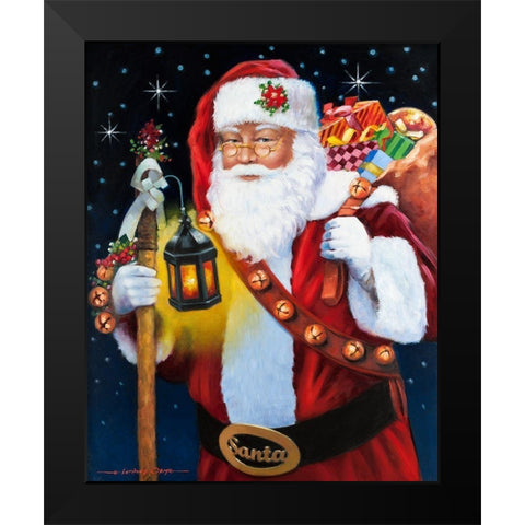 Santa With Lantern Black Modern Wood Framed Art Print by Orme, E. Anthony