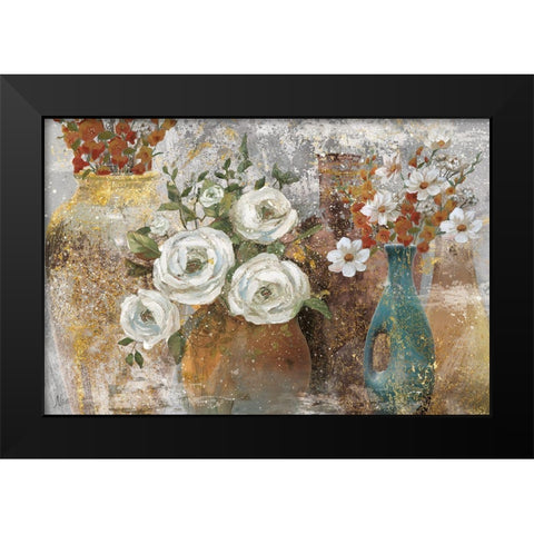 Vessels and Blooms Spice Black Modern Wood Framed Art Print by Nan