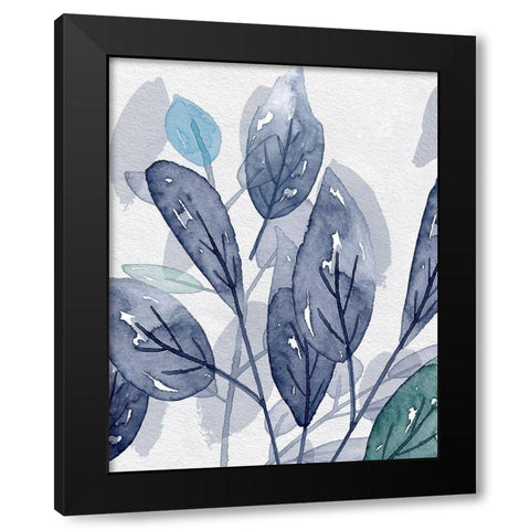 Shadow Leaves in Blue II Black Modern Wood Framed Art Print with Double Matting by Jill, Susan