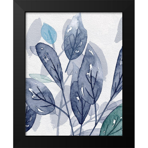 Shadow Leaves in Blue II Black Modern Wood Framed Art Print by Jill, Susan