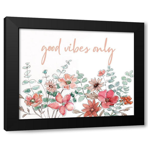 Floral Good Vibes Black Modern Wood Framed Art Print with Double Matting by Nan