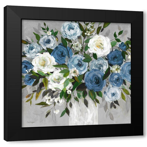 Blue Rose Black Modern Wood Framed Art Print with Double Matting by Robinson, Carol
