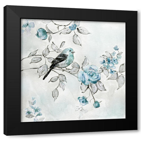 Finch and Spring Rose Climbers I Black Modern Wood Framed Art Print with Double Matting by Swatland, Sally