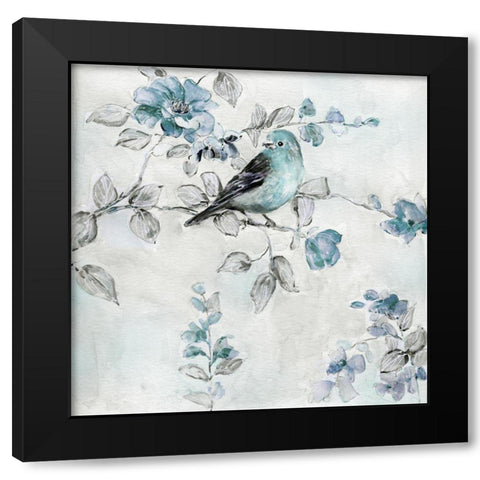 Finch and Spring Rose Climbers II Black Modern Wood Framed Art Print with Double Matting by Swatland, Sally