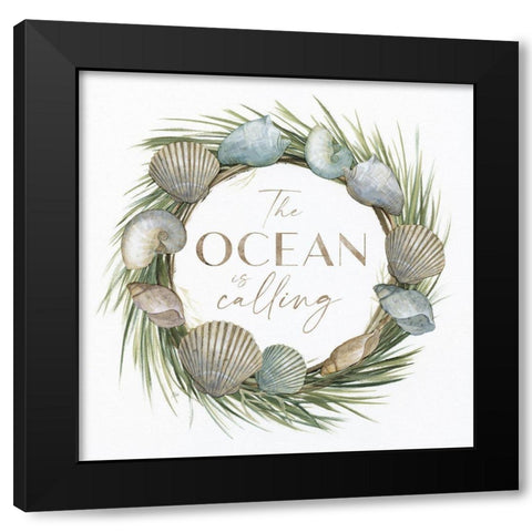 The Ocean is Calling Black Modern Wood Framed Art Print with Double Matting by Nan