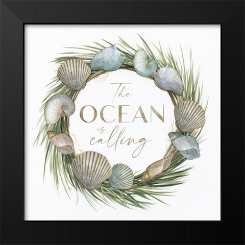 The Ocean is Calling Black Modern Wood Framed Art Print by Nan