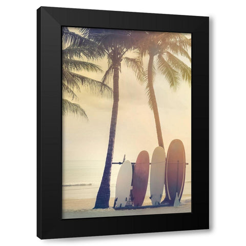Surfing Summer Black Modern Wood Framed Art Print by Calascibetta, Mike