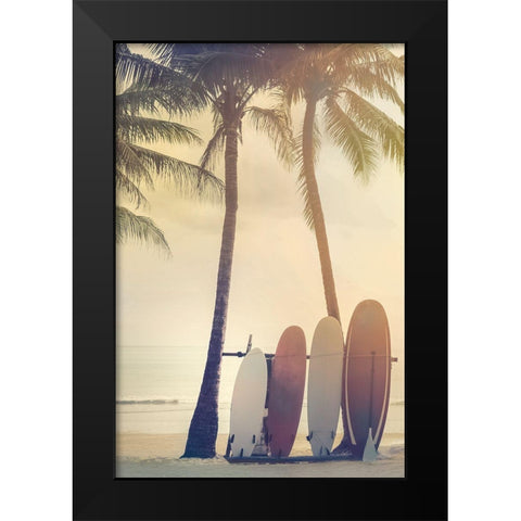 Surfing Summer Black Modern Wood Framed Art Print by Calascibetta, Mike