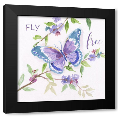 Fly Free Butterfly Black Modern Wood Framed Art Print by Nan