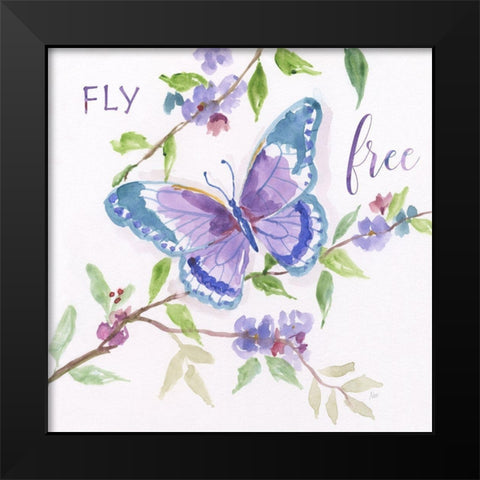 Fly Free Butterfly Black Modern Wood Framed Art Print by Nan