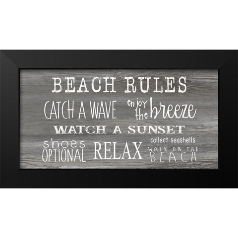 Beach Rules Black Modern Wood Framed Art Print by CAD Designs