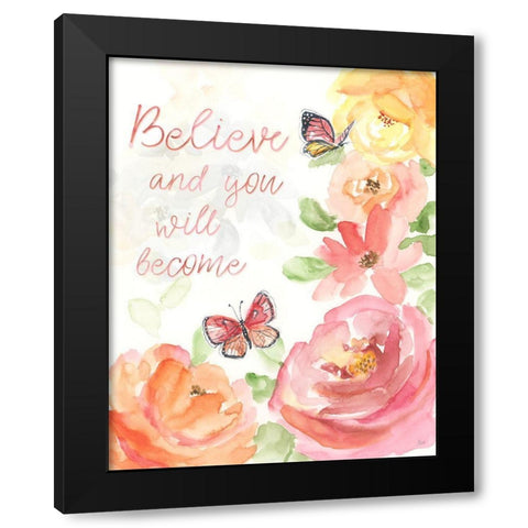 Believe Butterfly Black Modern Wood Framed Art Print with Double Matting by Nan