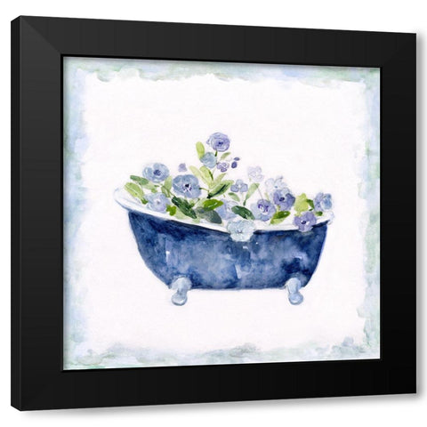 Blue Bouquet Bath I Black Modern Wood Framed Art Print with Double Matting by Swatland, Sally