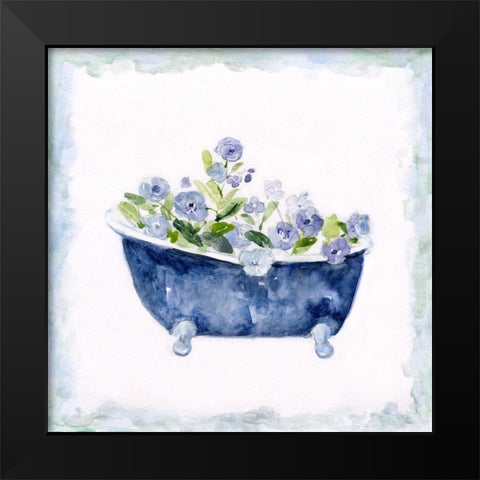 Blue Bouquet Bath I Black Modern Wood Framed Art Print by Swatland, Sally