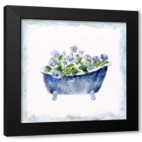 Blue Bouquet Bath II Black Modern Wood Framed Art Print with Double Matting by Swatland, Sally