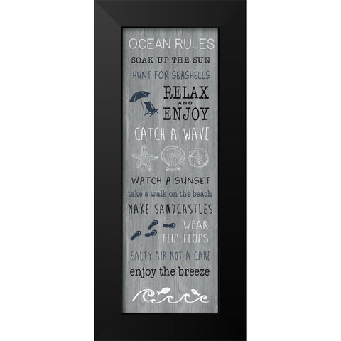Ocean Rules Black Modern Wood Framed Art Print by CAD Designs