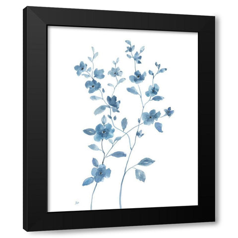 Blue Blossom I Black Modern Wood Framed Art Print with Double Matting by Nan