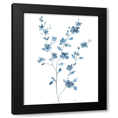 Blue Blossom II Black Modern Wood Framed Art Print with Double Matting by Nan