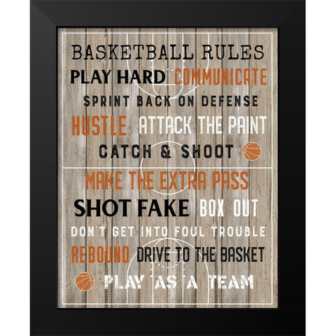 Basketball Rules Black Modern Wood Framed Art Print by Carpentieri, Natalie
