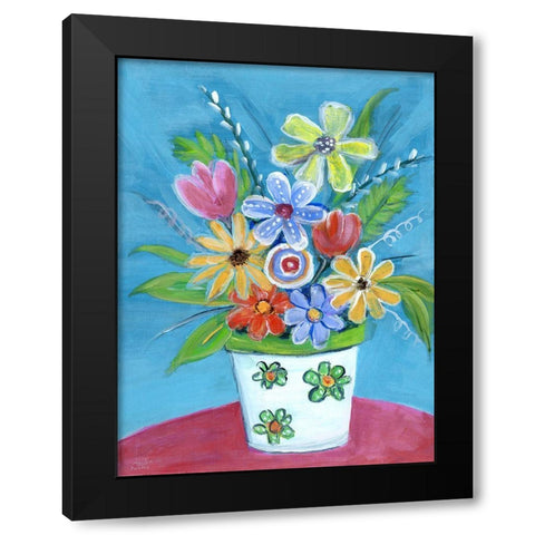 Bright Retro Flowers I Black Modern Wood Framed Art Print with Double Matting by Dunlap, Marilyn
