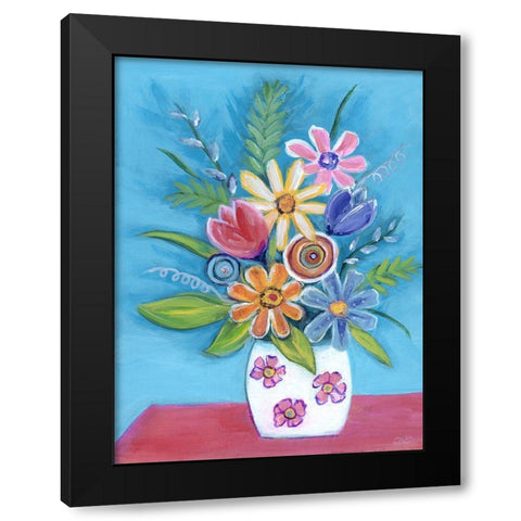 Bright Retro Flowers II Black Modern Wood Framed Art Print with Double Matting by Dunlap, Marilyn