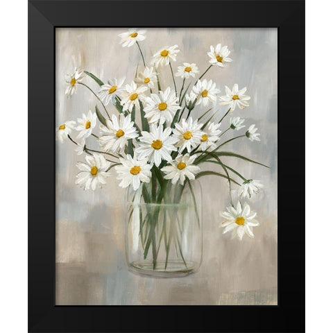 Daisy Cluster Black Modern Wood Framed Art Print by Nan