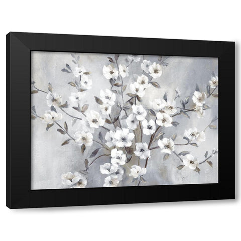 Misty Blossoms Black Modern Wood Framed Art Print by Nan
