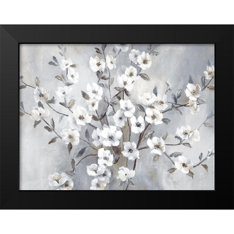 Misty Blossoms Black Modern Wood Framed Art Print by Nan