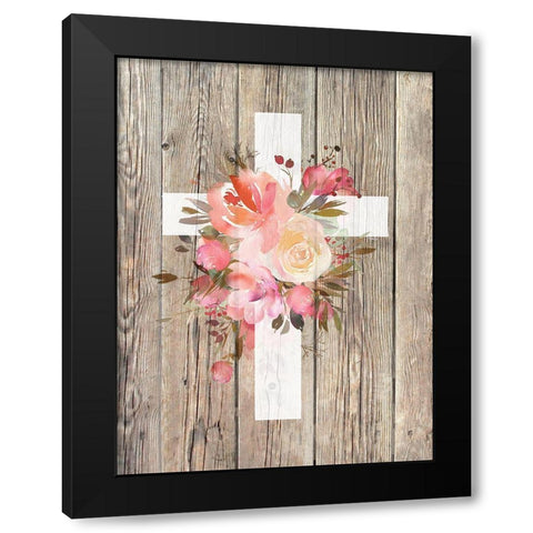 Floral Cross Black Modern Wood Framed Art Print with Double Matting by Donovan, Kelly