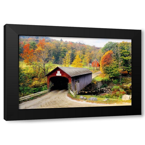Vermont Covered Bridge Black Modern Wood Framed Art Print with Double Matting by Delimont, Danita