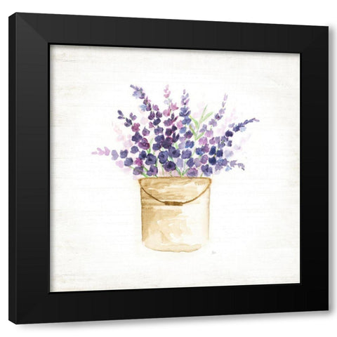 Bucket of Lavender II Black Modern Wood Framed Art Print with Double Matting by Nan
