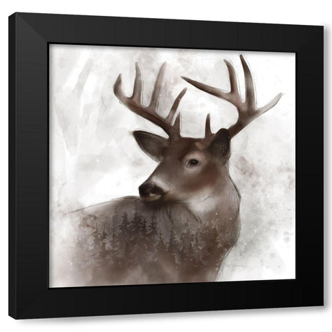 Forest Deer Black Modern Wood Framed Art Print by Robinson, Carol