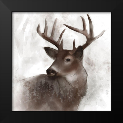 Forest Deer Black Modern Wood Framed Art Print by Robinson, Carol