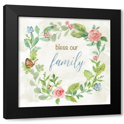 Bless Our Family Black Modern Wood Framed Art Print with Double Matting by Nan