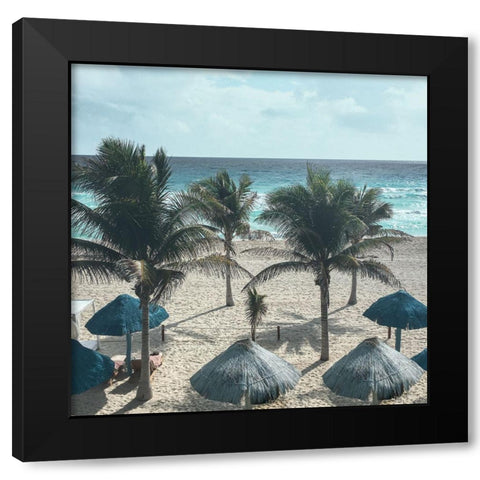 Beach Umbrellas Black Modern Wood Framed Art Print with Double Matting by Jill, Susan