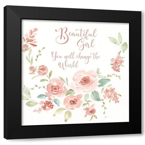 Sweet Beautiful Girl Black Modern Wood Framed Art Print by Nan