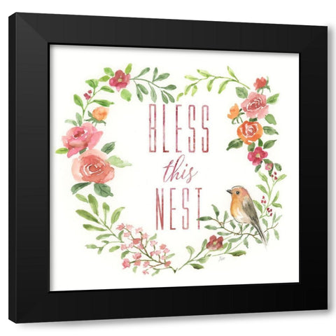 Bless This Nest Black Modern Wood Framed Art Print by Nan