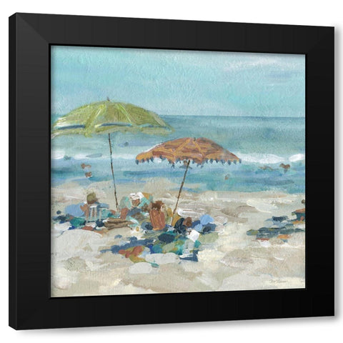 Sunny Beach Time I Black Modern Wood Framed Art Print with Double Matting by Robinson, Carol