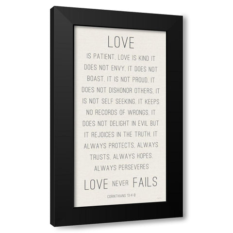Love Never Fails Black Modern Wood Framed Art Print with Double Matting by Carpentieri, Natalie
