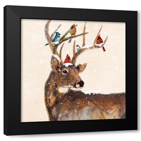 Winter Stag and Friends Black Modern Wood Framed Art Print by Manning, Ruane