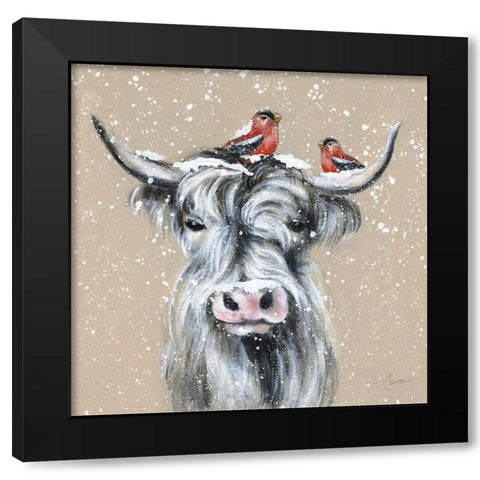 Playful Winter Black Modern Wood Framed Art Print with Double Matting by Tava Studios